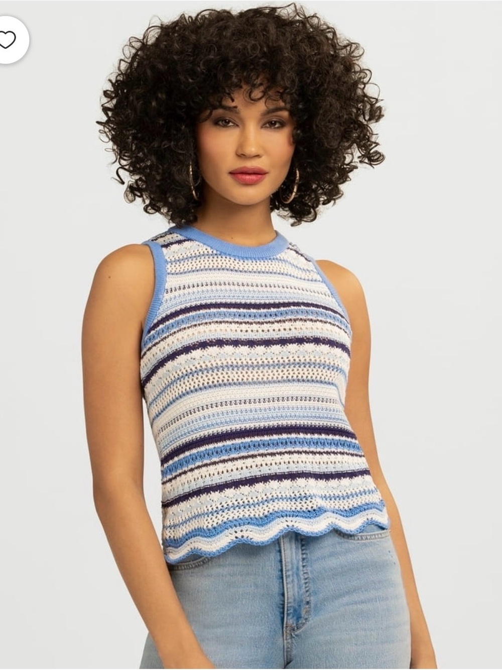 Jessica Simpson Blue and White Striped Crochet Tank